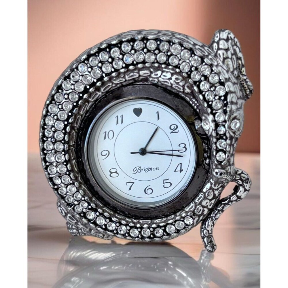Brighton Silver Tone Rhinestone Alligator Clock Back Later Gator New Battery